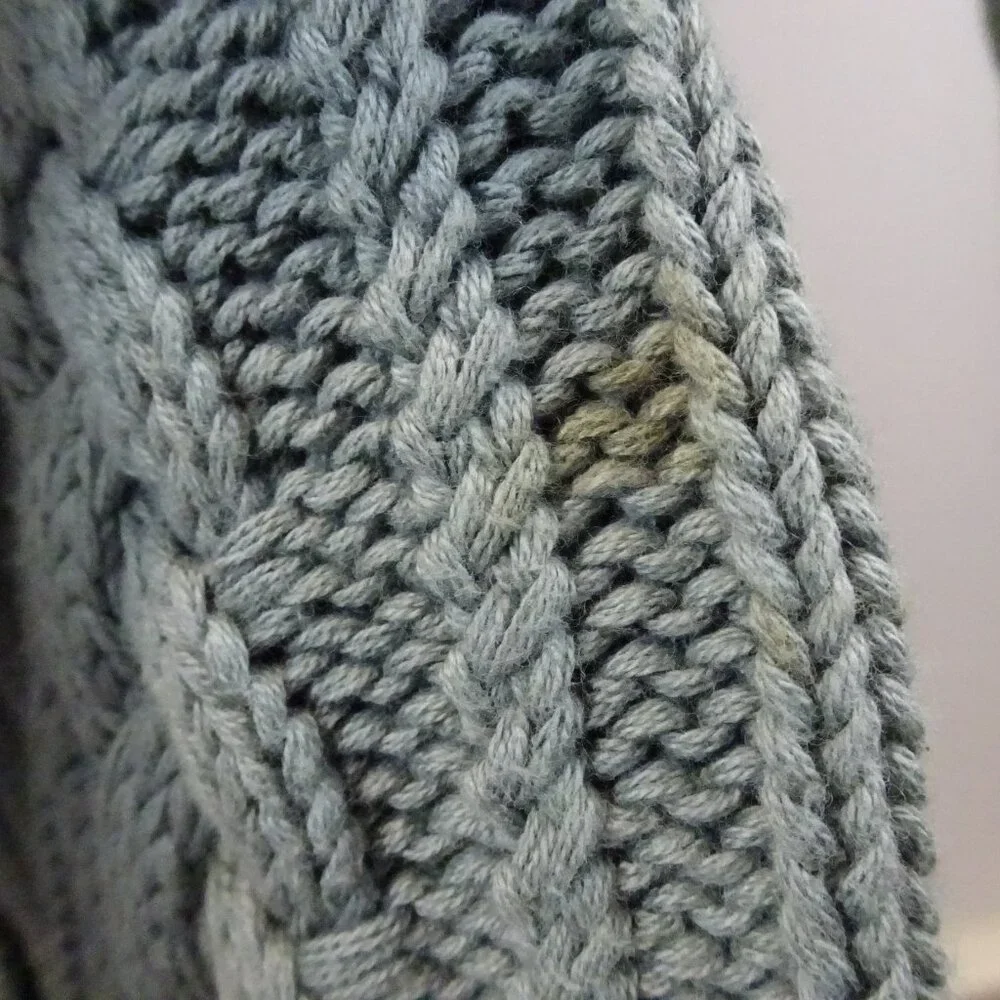 Eddie Bauer Cotton Cable Knit Belted Cardigan Sweater XS Petite Gray Green Vtg - Picture 4 of 6
